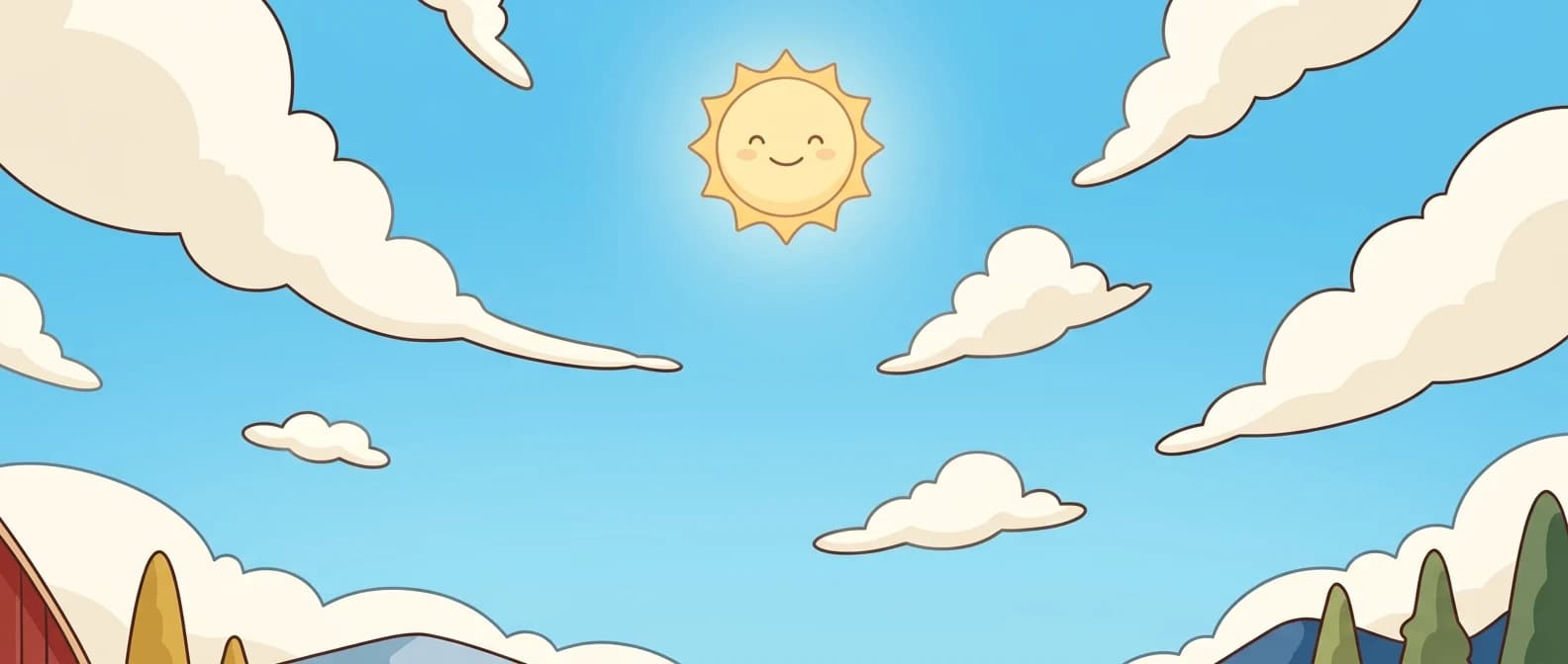 正午嘅藍天，太陽高掛，幾朵白雲